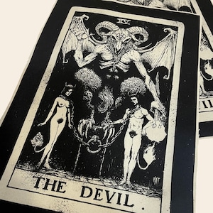 Carta del tarot del diablo, blanco y negro, parche trasero, parche del diablo, Lucifer, parche de lona, parche grande, parche, como es arriba es abajo, Satanás, tarot, bricolaje imagen 2