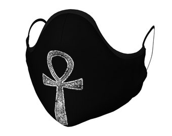 face mask, with two filters, ankh, occult face mask, mask, washable, reusable, travel mask, occult symbols, symbols, ankh mask, adult mask