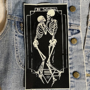 Skeleton lovers, Eternal Embrace, cloth patch, skeleton patch, bones patch, patch, badge, patches, canvas patch, skeletons, goth, occult