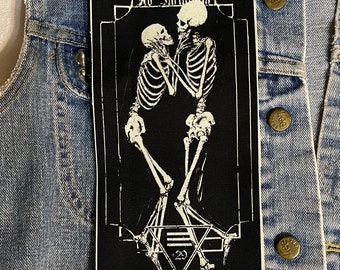 Skeleton lovers, Eternal Embrace, cloth patch, skeleton patch, bones patch, patch, badge, patches, canvas patch, skeletons, goth, occult