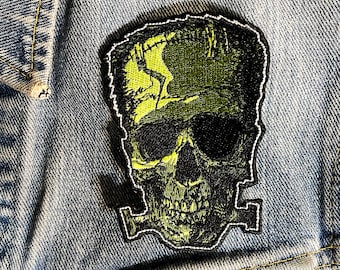 Frankenskull, gestickter Aufnäher, Monster Aufnäher, Frank, Aufnäher, Punk Aufnäher, Horror, Kampfweste, Abzeichen, Nat Jones, Punk, Frankenstein, Totenkopf