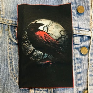 blood raven, cloth patch, canvas patch, cotton patch, fabric patch, punk patch, DIY, small patch, battle vest, crow, raven, raven patch,