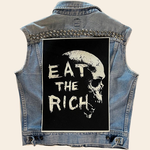 eat the rich, back patch, political punk, canvas patch, back patch,  punk patch, DIY, battle vest, revolt, revolution, punk back patch,