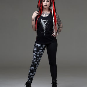 skulls, split leg, leggings, skull leggings, skull, all over print, skull all over, gothic leggings, goth leggings, occult, yoga, punk, image 9