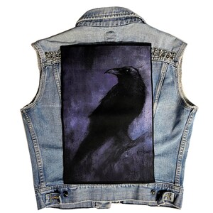 purple crow, back patch, canvas patch, patch,  punk patch, DIY, battle vest, goth, witchcraft, cloth patch, raven, crow, black bird, ravens