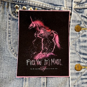 foda-se, é mágica, unicórnio, remendo de pano, remendo de lona, remendo de algodão, remendo de tecido, faça você mesmo, remendo de unicórnio, mágica, unicórnio rosa, pastel goth