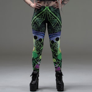 UFO leggings, alien leggings, space leggings, leggings, rave, festival, astronaut, yoga, Nat Jones, occult leggings, universe, spaceship,