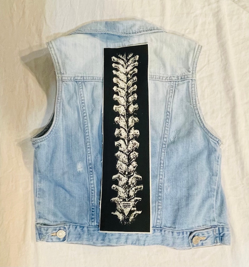 spine back patch, spinal column, skeleton patch, bones patch, cloth patch, badge, back patch, canvas back patch, skeletons, goth, goth patch image 1