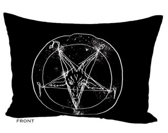 almohada satánica Sham, blanco, baphomet, almohada baphomet, funda de almohada, almohada oculta, pentagrama, oculto, bruja, ropa de cama gótica, casa gótica
