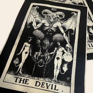 Carta del tarot del diablo, blanco y negro, parche trasero, parche del diablo, Lucifer, parche de lona, parche grande, parche, como es arriba es abajo, Satanás, tarot, bricolaje imagen 4