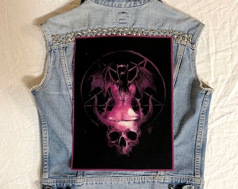 skull rider, back patch,  succubus patch, female demon, demon, demon girl, devil, metal, goth, DIY, cloth patch, badge, canvas back patch,