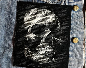 Parche de calavera binario, binario, parche, código, parche de calavera, parche de tela, ciber, ciberpunk, cibergótico, bricolaje, parche punk, calavera, parches, lienzo