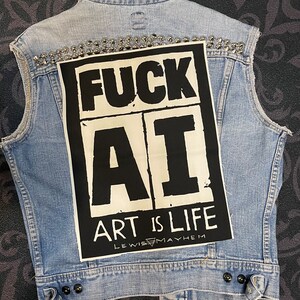 fuck AI Backpatch , cloth BACKpatch, canvas backpatch, cotton patch, fabric patch, punk patch, DIY, political punk, punk patches, punk, fuck image 3