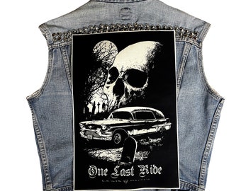 one last ride, hearse, back patch, hearse patch, gothic, goth, gothic patch, canvas patch, patches, cloth patch, rockabilly, 1957, badge,