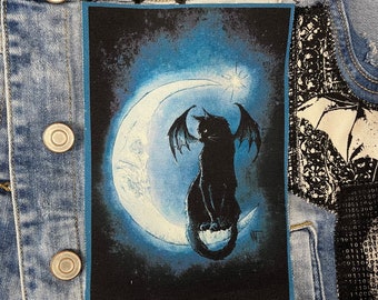 Moon, kitty, patch, cat, cat patch, cloth patch, diy, battle vest, cats, black cat, bat cat, fairy cat, familiar, patches, alternate