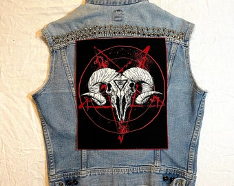 Satanic, ram skull, back patch, canvas patch, back patch,  punk patch, DIY, battle vest, goth, witchcraft, cloth patch, satan, baphomet,