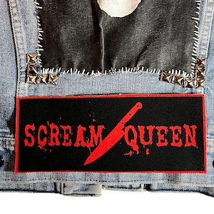 Scream Queen, banner patch, canvas back patch, cloth patch, patch, diy, horror patch, horror, horror movies, slasher, horror fan, scream