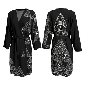 ojo que todos ven, kimono negro, peignoir, túnica sexy, túnica oculta, túnica gótica, túnica negra, túnica pura, cubierta de playa, moda oculta, gótico imagen 5