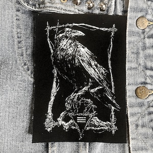 Raven patch, crow patch, cloth patch, canvas patch, cotton patch, fabric patch, punk patch, DIY, goth, raven, crow, black bird, witchcraft