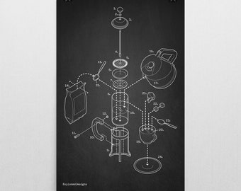 Exploded French Press Art Print Poster