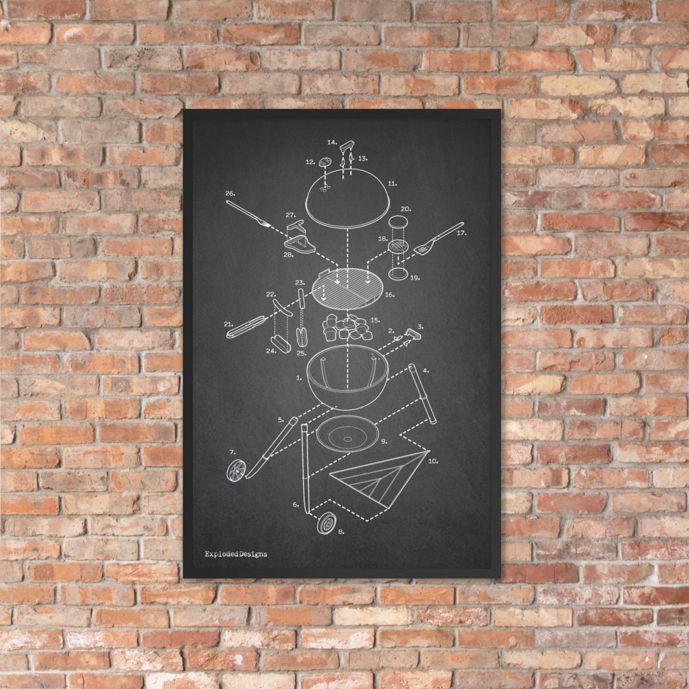 Exploded Charcoal Grill Art Print Poster Etsy