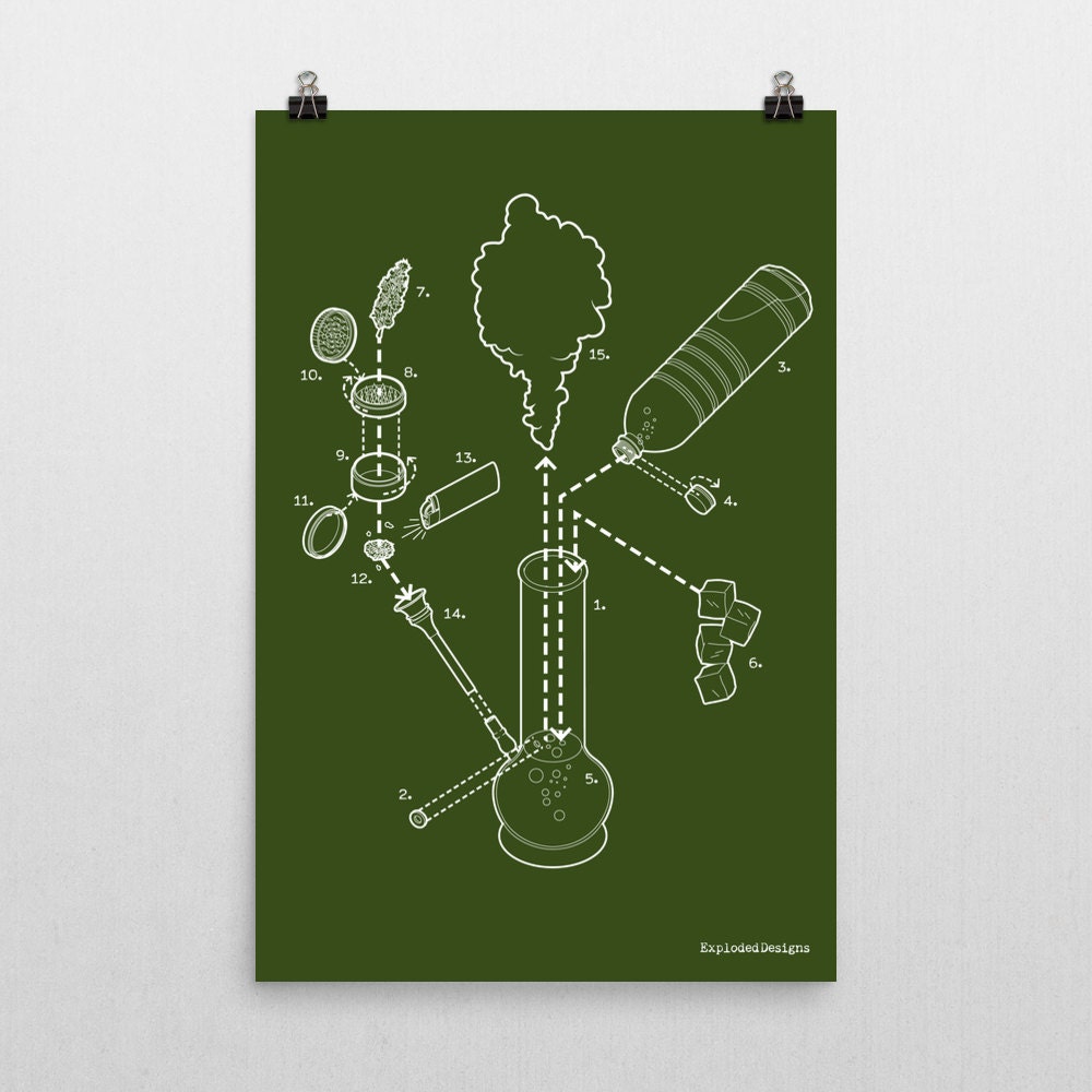 Exploded Bong Art Print Poster Etsy