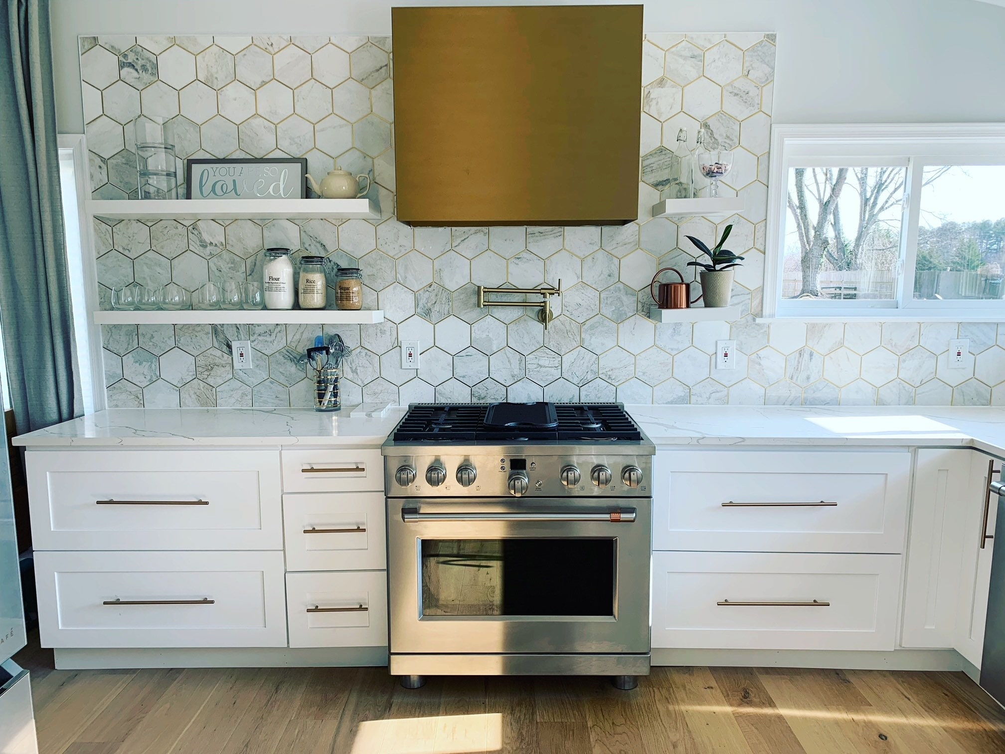 Brushed gold outlet range hood