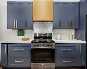 36" Brushed Gold Square Hood Vent Custom Color 3 Speed fan with LEDs