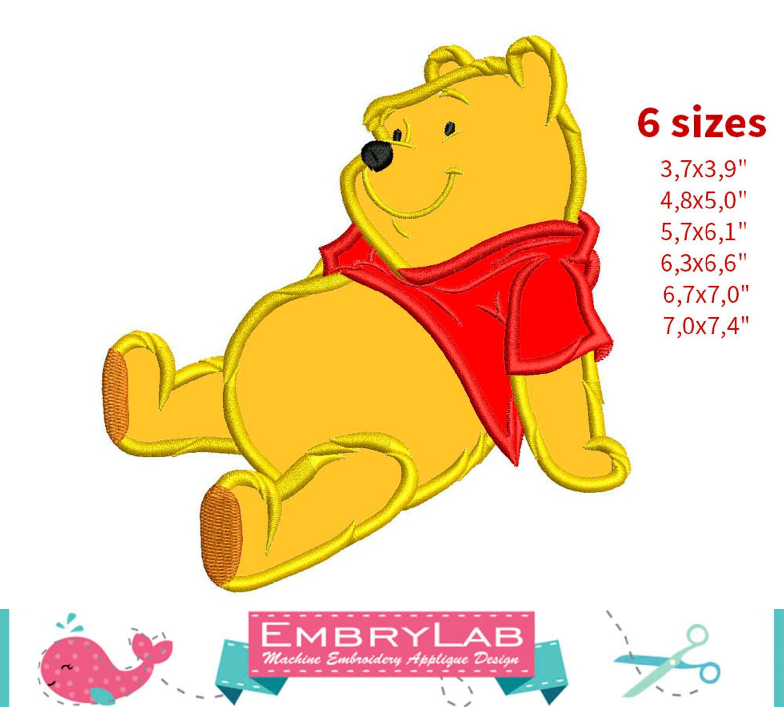 Applique Winnie the Pooh. Machine Embroidery Applique Design. Etsy