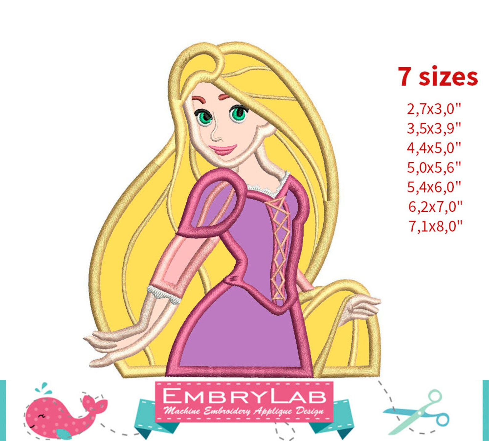 Applique Rapunzel. Tangled. Machine Embroidery Applique Etsy