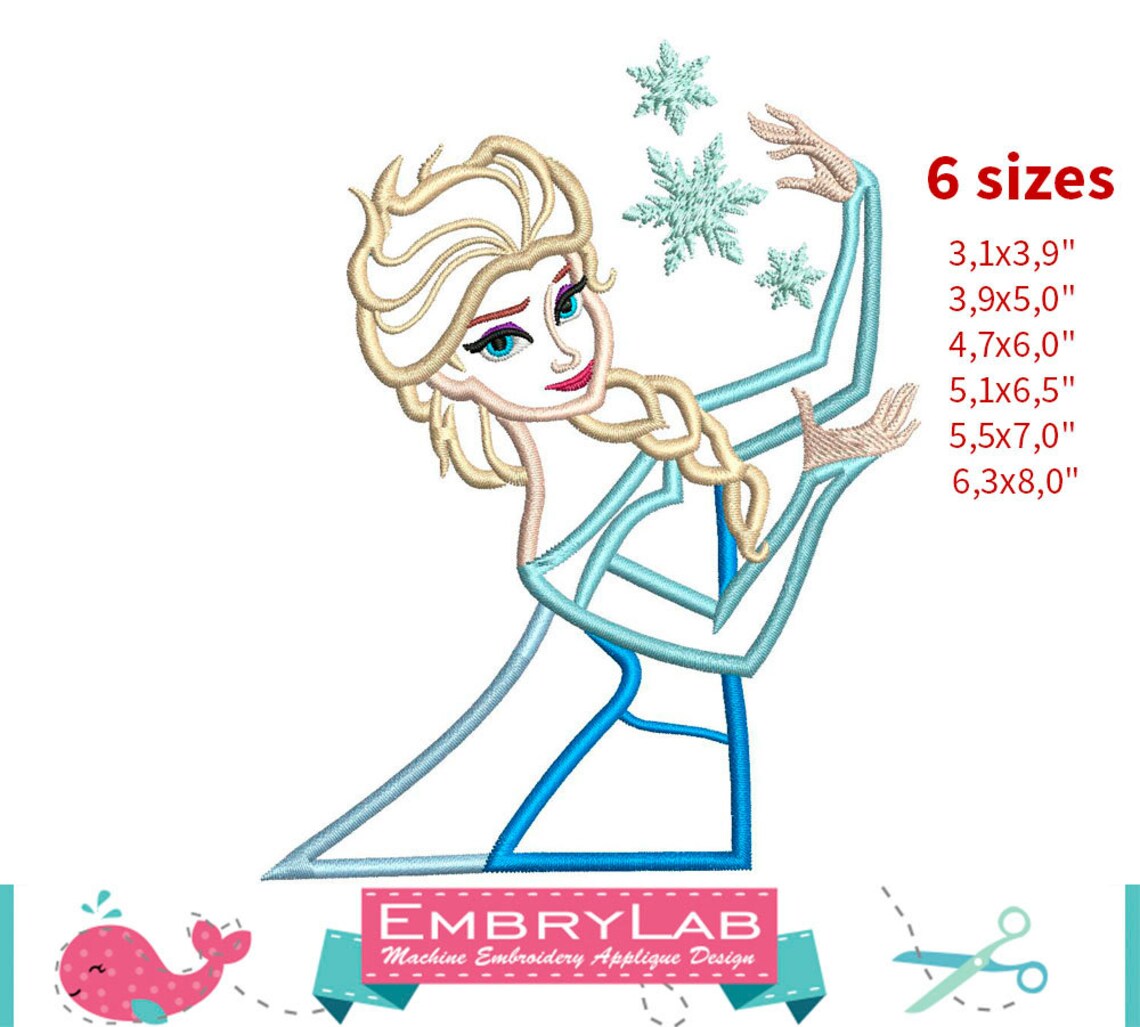 Applique Princess Elsa. Frozen. Machine Embroidery Applique Etsy