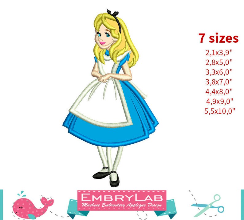 Applique Alice. Alice in Wonderland. Machine Embroidery Etsy