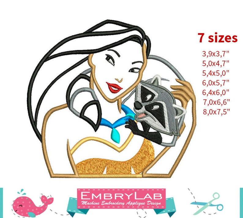 Applique pocahontas with meeko machine embroidery applique  etsy Applique pocahontas with meeko machine embroidery applique  etsy