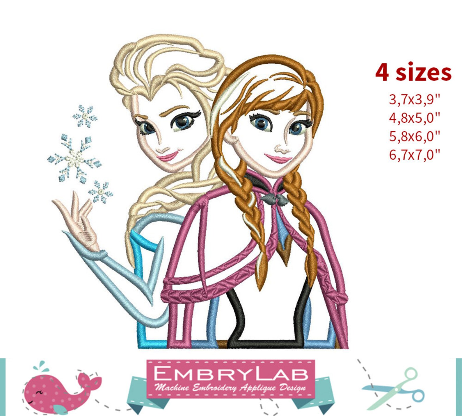 Applique Elsa And Anna. Frozen. Machine Embroidery Applique Etsy
