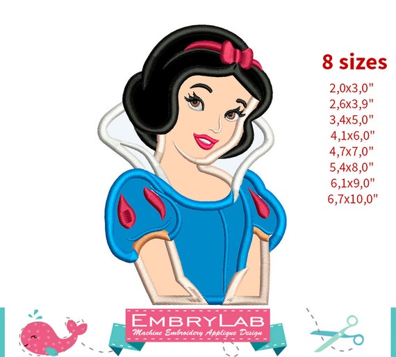 Applique Princess Snow White. Machine Embroidery Applique Etsy