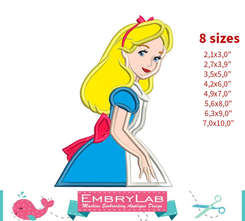 Applique Alice. Alice in Wonderland. Machine Embroidery Etsy