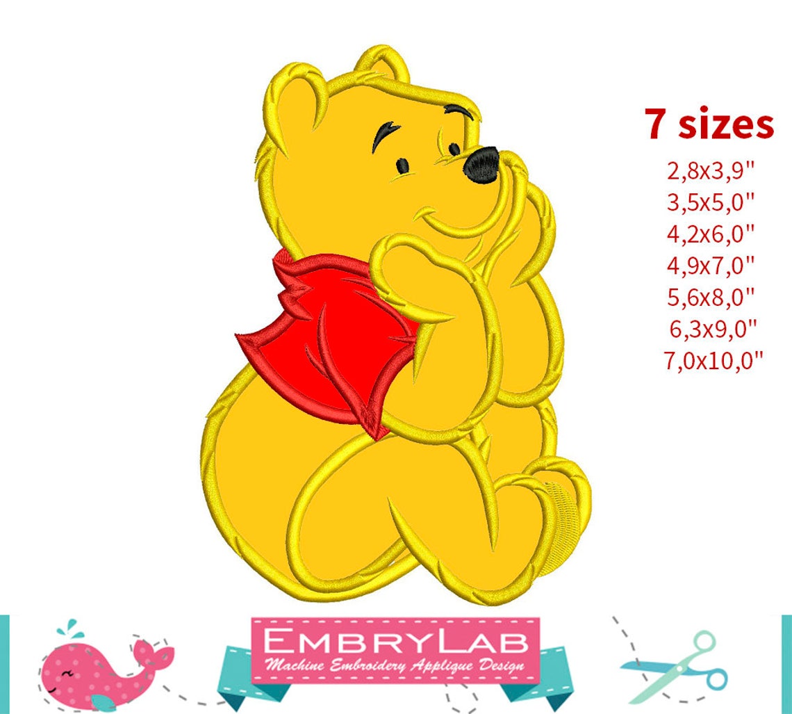 Applique Winnie The Pooh. Machine Embroidery Applique Design. Etsy