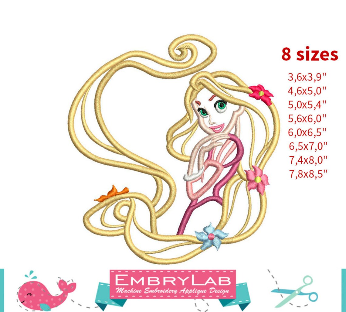 Applique Rapunzel. Tangled. Machine Embroidery Applique Etsy