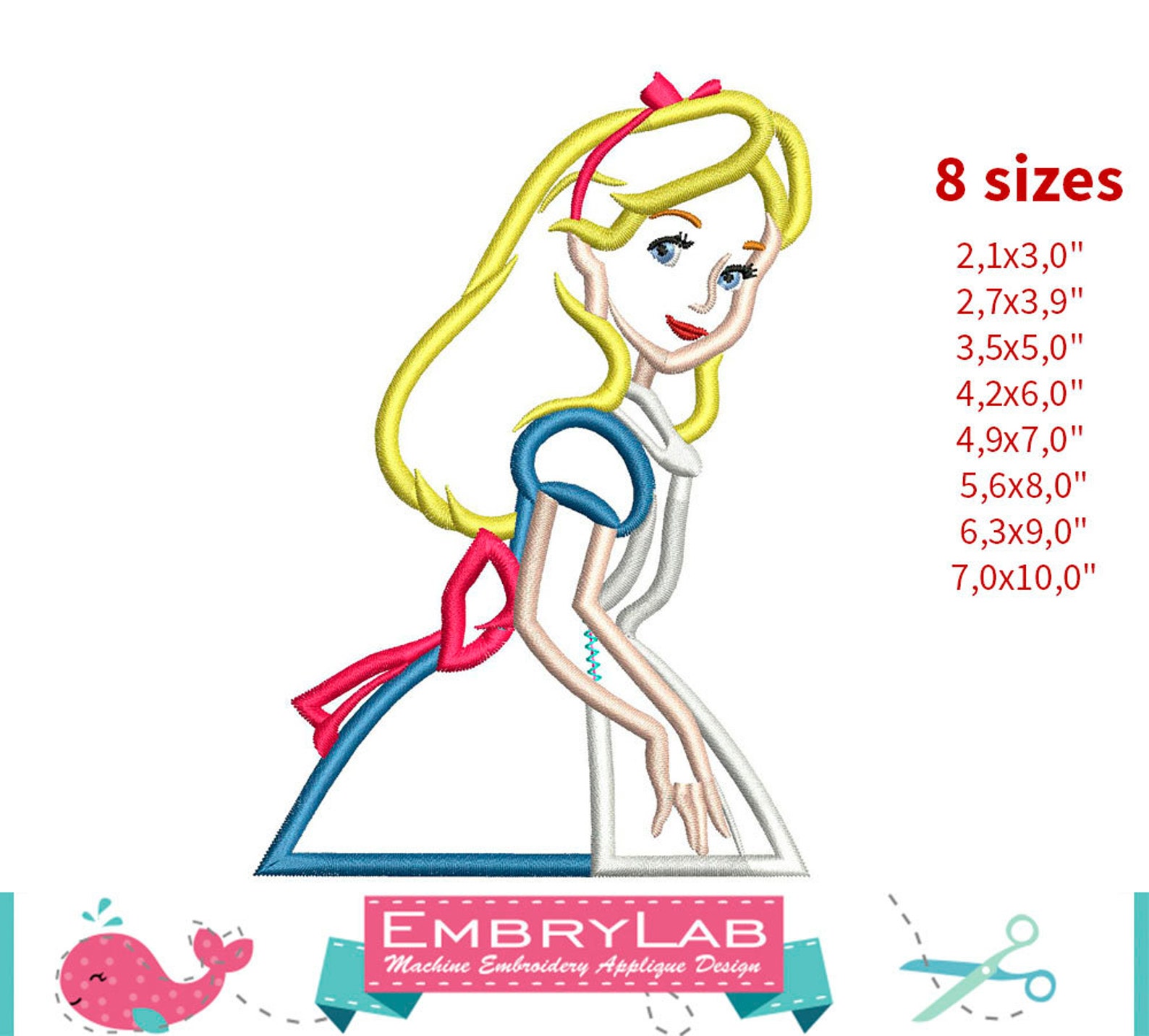 Applique Alice. Alice in Wonderland. Machine Embroidery Etsy