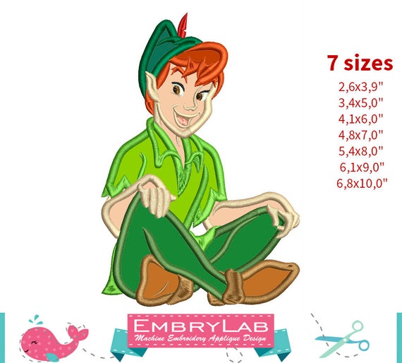 Applique Peter Pan. Machine Embroidery Applique Design. | Etsy