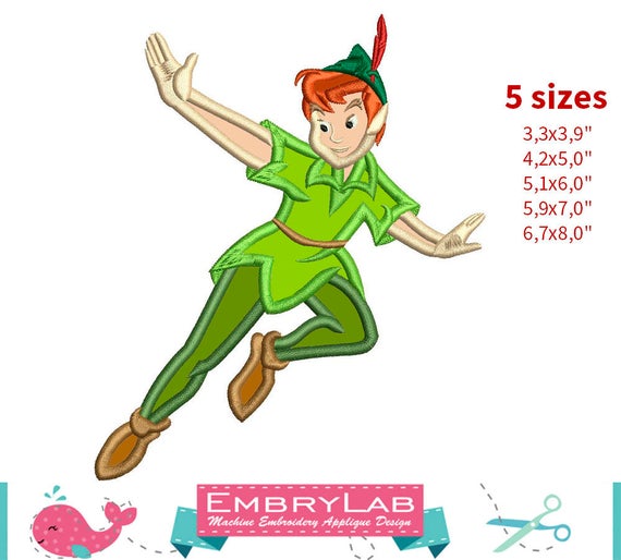 Applique Peter Pan. Machine Embroidery Applique Design. | Etsy