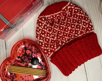 My Heart Beanie KNITTING PATTERN, Valentine's Day Knit Beanie, Knit Hat, Valentine's Day Craft, Knit Hat Gift, Heart Beanie