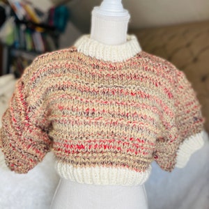Bella Crop Sweater Knitting Pattern, knit top, knit chunky sweater, Digital Product Instant Download