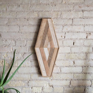 Reclaimed Wood Wall Art Wood Decor Reclaimed Wood Wood Art Rustic Geometric Wood Decor Handmade Diamond Mid Century Modern image 3