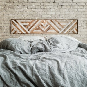 Reclaimed Wood Wall Art, Queen Headboard, Wood Wall Decor, Geometric Triangle Pattern, 60" x 12" Black Friday Sale