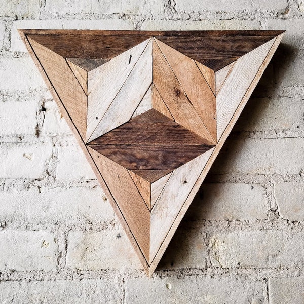 Reclaimed Wood Wall Art | Wood Decor | Reclaimed Wood | Wood Art | Rustic Geometric | Wood Decor | Handmade |  Triangle Cube | Modern Art