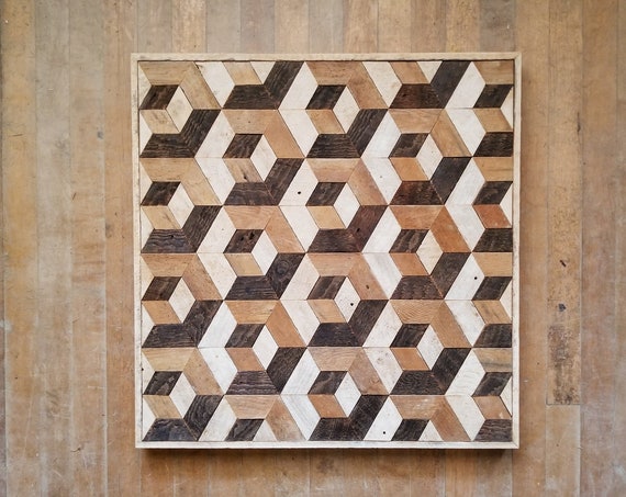 Reclaimed Wood Wall Art | Wood Decor  | Reclaimed Wood | Wood Art | Rustic Geometric| Wood Decor | Handmade | Tesselation | Cube | Natural
