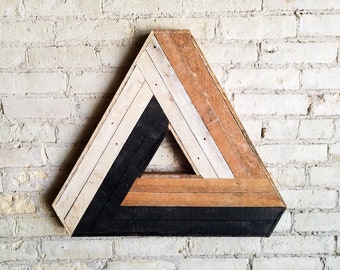 Wood Wall Art, Reclaimed Wood Wall Art, Wood Decor, Wood Art, Wall Art, Wall Decor, Modern Wood Art, Penrose Triangle, Geometric Pattern,