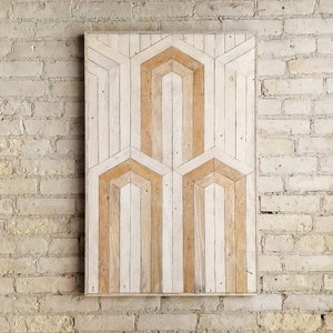 Teruggewonnen houten muurkunst Houten muurkunst Houtdecor Art-deco Neutrale kunst Rustieke houtkunst Moderne kunst aan de muur Grote houtkunst 36x24 afbeelding 1