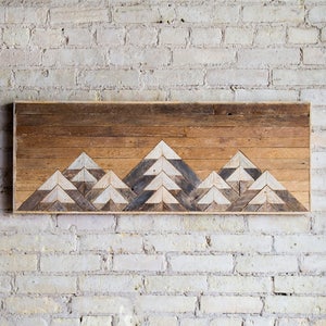 Wood Wall Art | Reclaimed Wood Wall Art | Wall Decor | Twin Headboard |Geometric Wood Art | Mountain Wood Wall Art | Wood Decor | Rustic Art